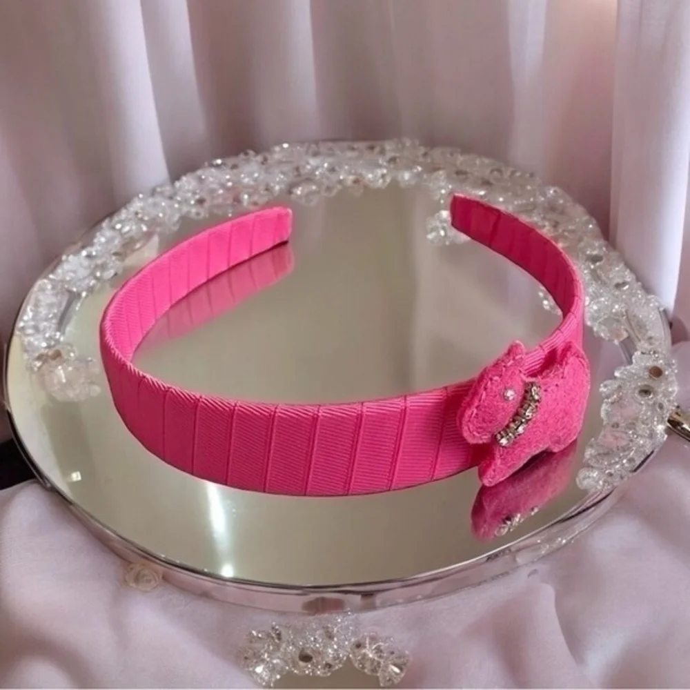 Pink Fancy Rhinestone Doggie Headband Hair Band Accessory Handmade NWOT